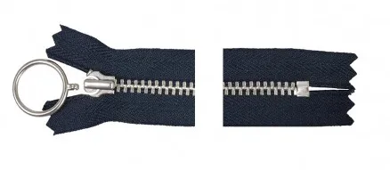 YKK Glidelås Aluminium Fast m/Ring 35cm 4mm Marineblå